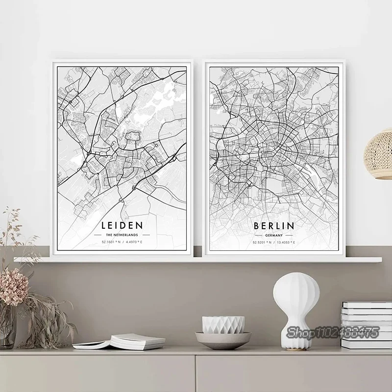 Home Decor New York - لوحة قماشية لخريطة مدينة باريس ونيويورك،