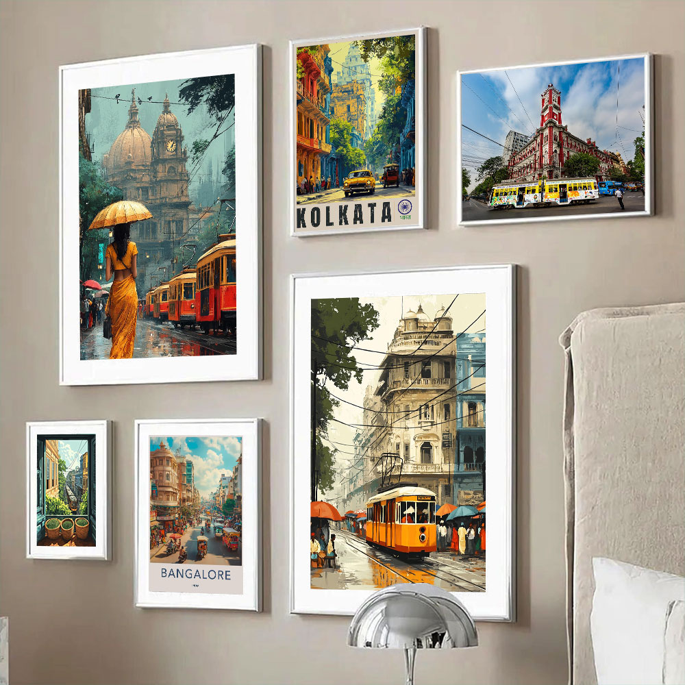 Home Decor Kolkata - لوحة فنية لمشهد شارع ترام كولكاتا