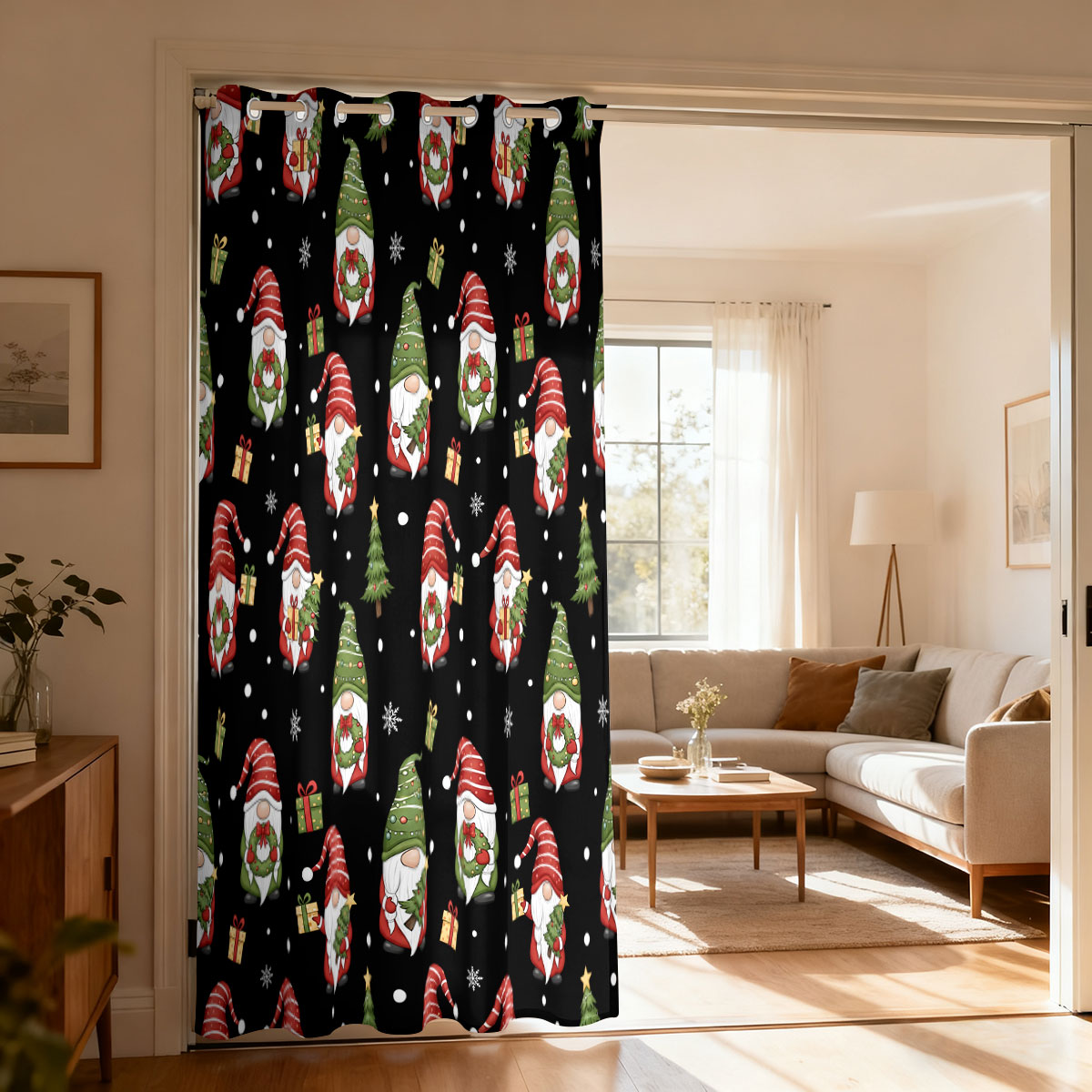 Home Decor Curtain - ستارة بحلقة واحدة مطبوعة بتصميم قزم